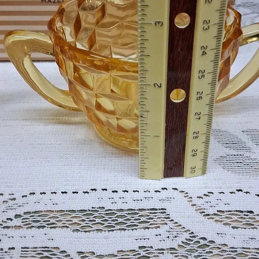 Vintage amber glass creamer and sugar set‎ -cubist depression glass